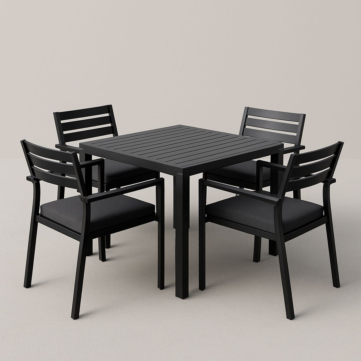 Aluminium Gartenmöbel-Set in Schwarz mit quadratischem Tisch 85x85x75