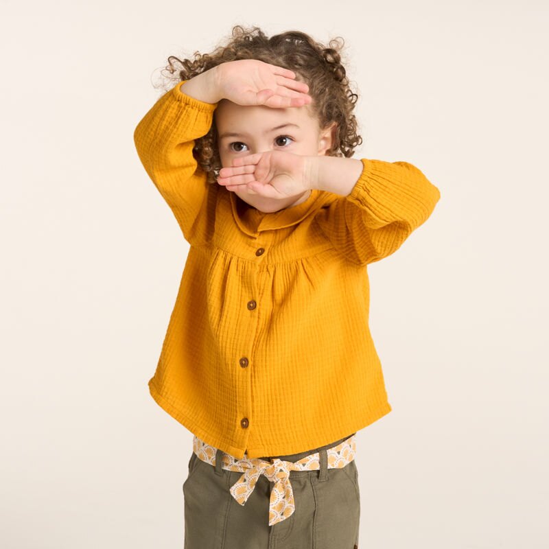 Blouse gaze de coton nid d'abeille orange bébé fille Jaune
