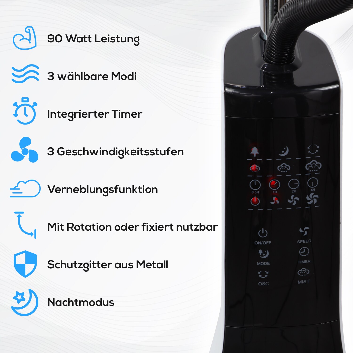 TroniTechnik® Standventilator mit Wasserkühlung, Sprühnebel Raumbefeuchter, Fernbedienung, Oszillierend, 3 Stufen, Timer