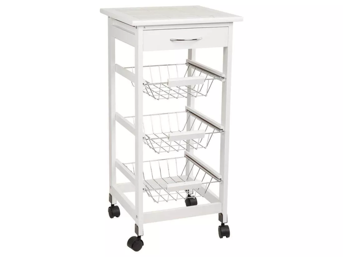 Chariot de cuisine en bois de pin et blanc dm