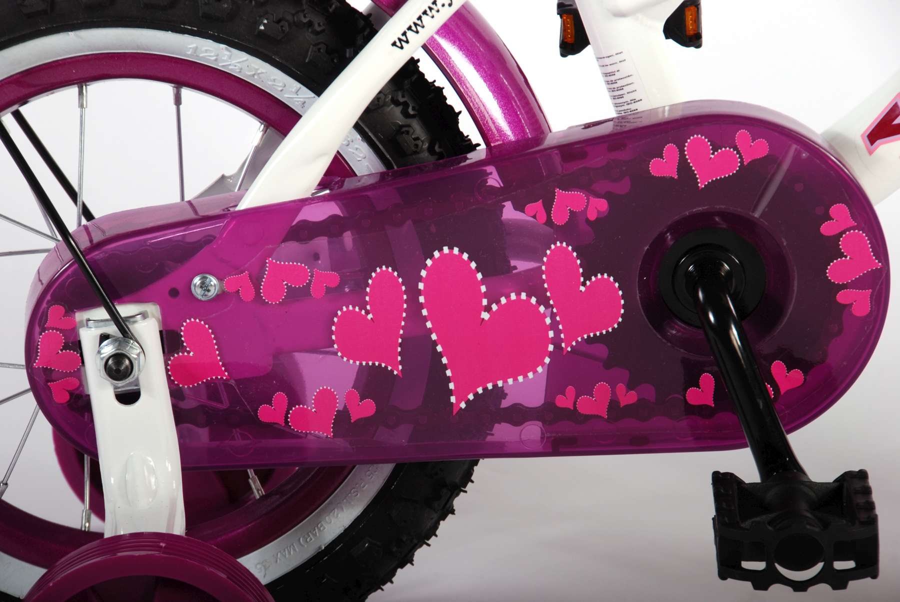 Kinderfahrrad Heart Cruiser für Mädchen 12 Zoll Kinderrad in Weiß/Lila