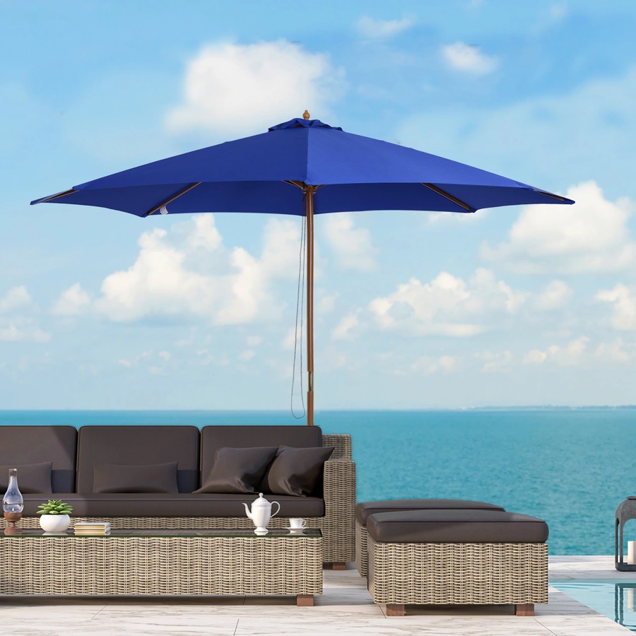 Outsunny Sonnenschirm mit leichtgängigem Seilzug blau