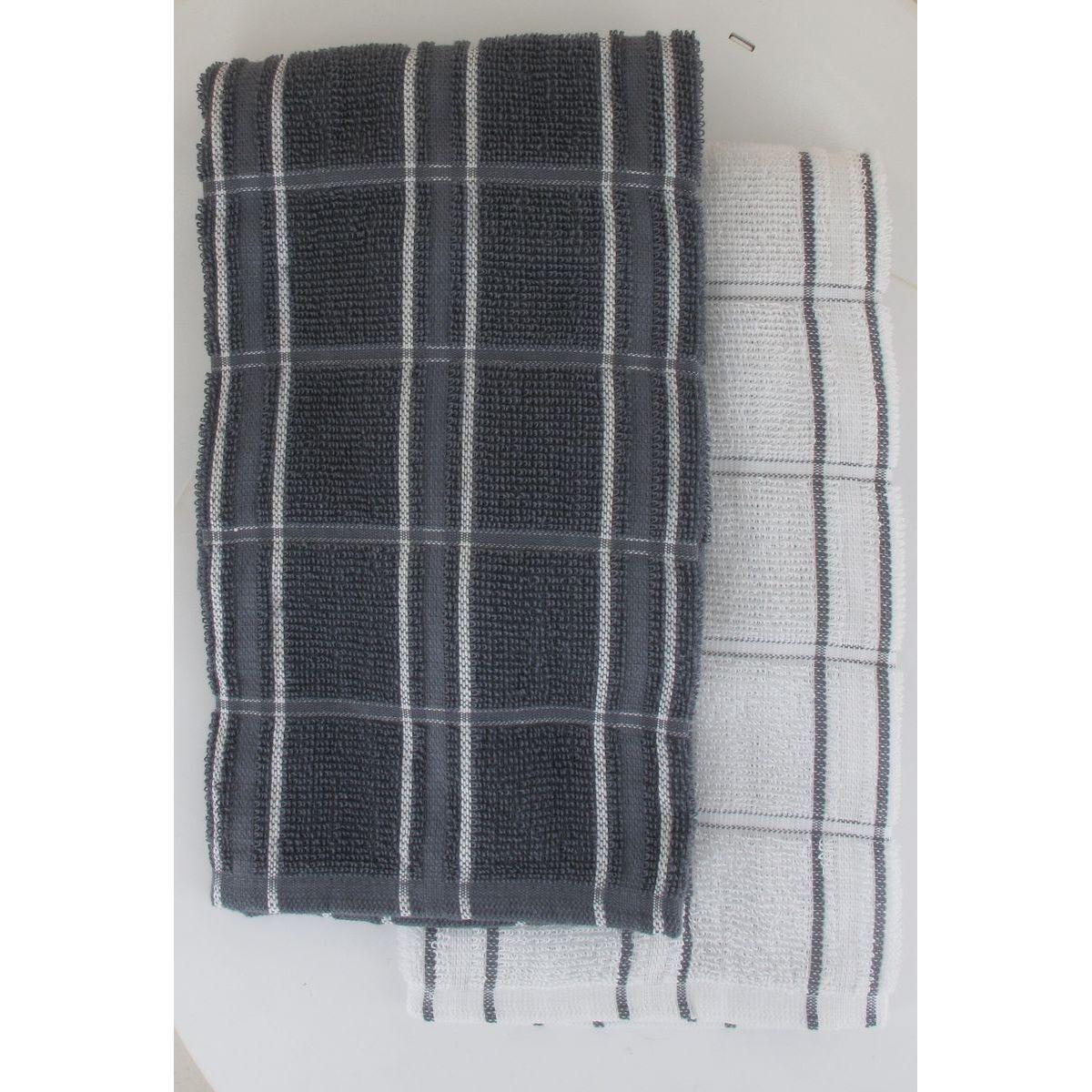 SET 2 ESSUIE MAINS ANDREW 50X50CM COTON ANTHRACITE BLANC