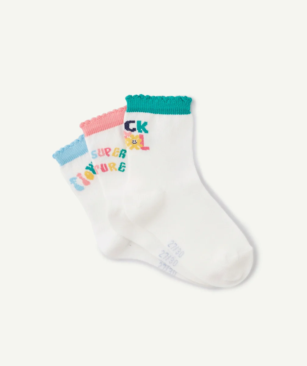 LOT DE 3 CHAUSSETTES HAUTES FILLE AVEC MESSAGES ET COULEURS
