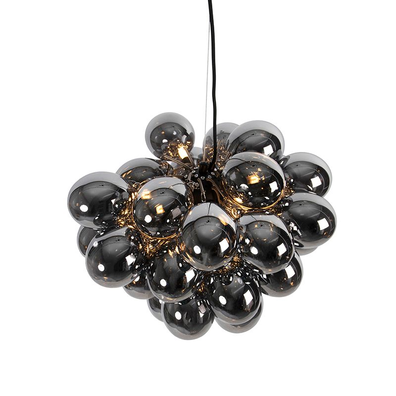 Design hanglamp zwart met smoke glas 8-lichts rond - Uvas