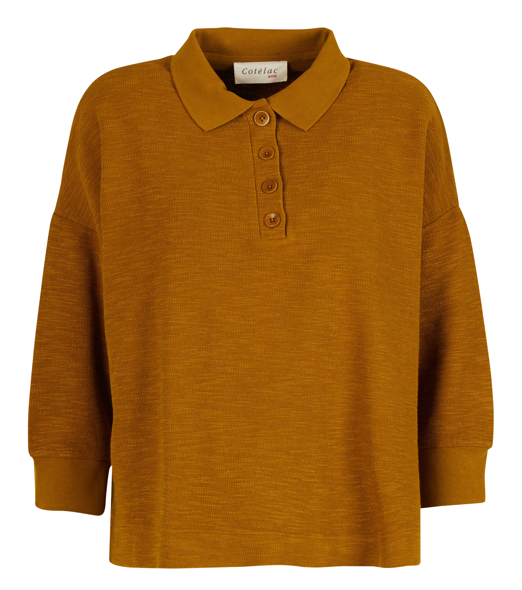 MARCIA - Polo oversized manches 3/4 en coton mélangé | Jaune