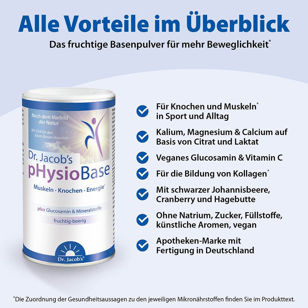 Dr.Jacob's pHysioBase Basen-Citrat-Basenpulver Basische Mineralstoffe Glucosamin