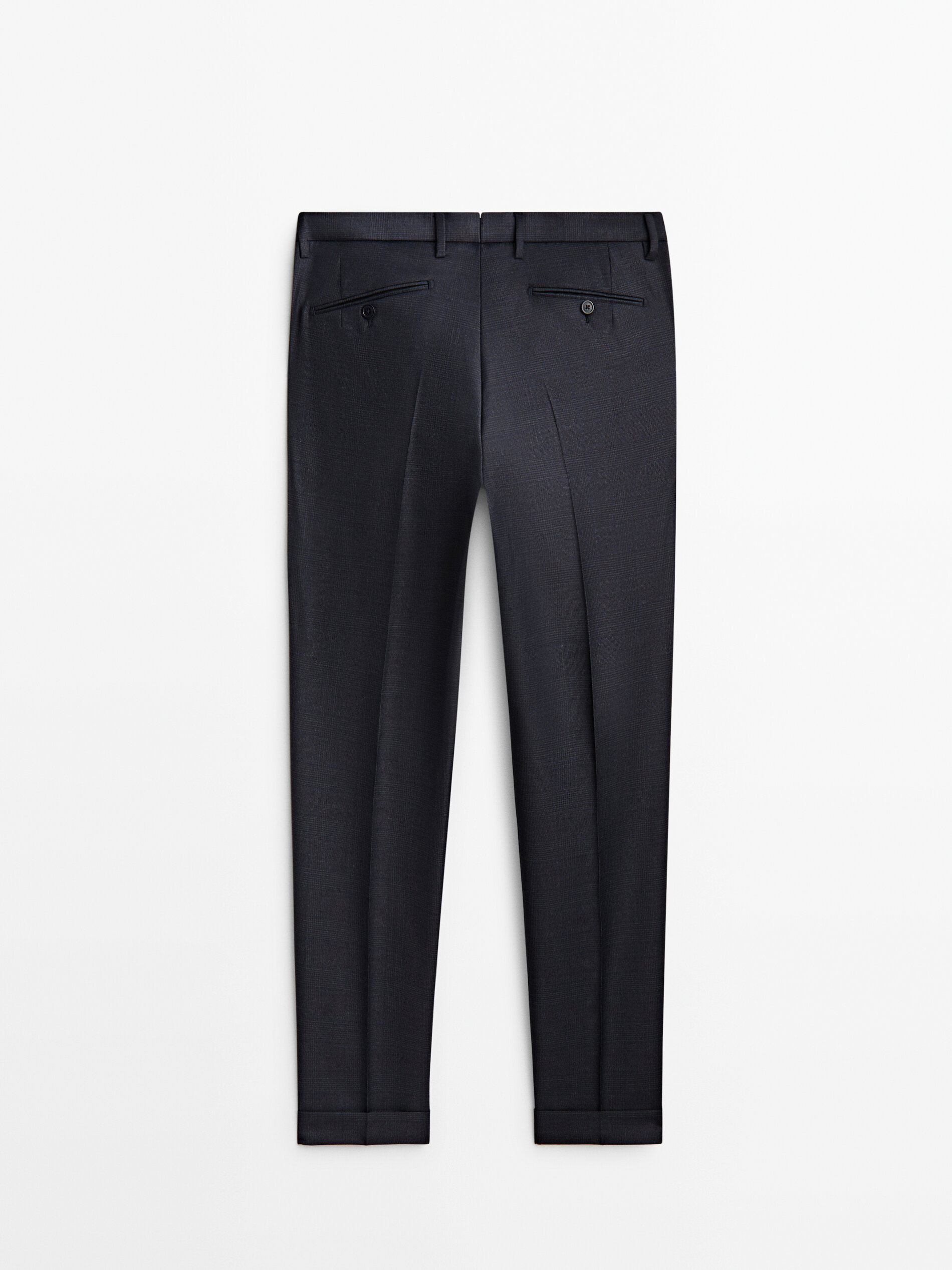 Calça de alfaiataria xadrez azul em lã - AZUL MARINHO