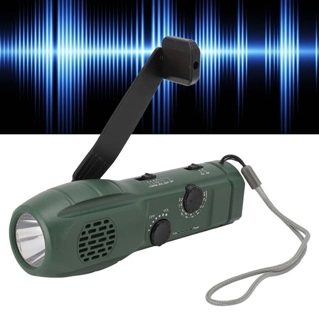 Håndsving AM/FM Radio LED Lommelygte 1200mAh Emergency PowerBank