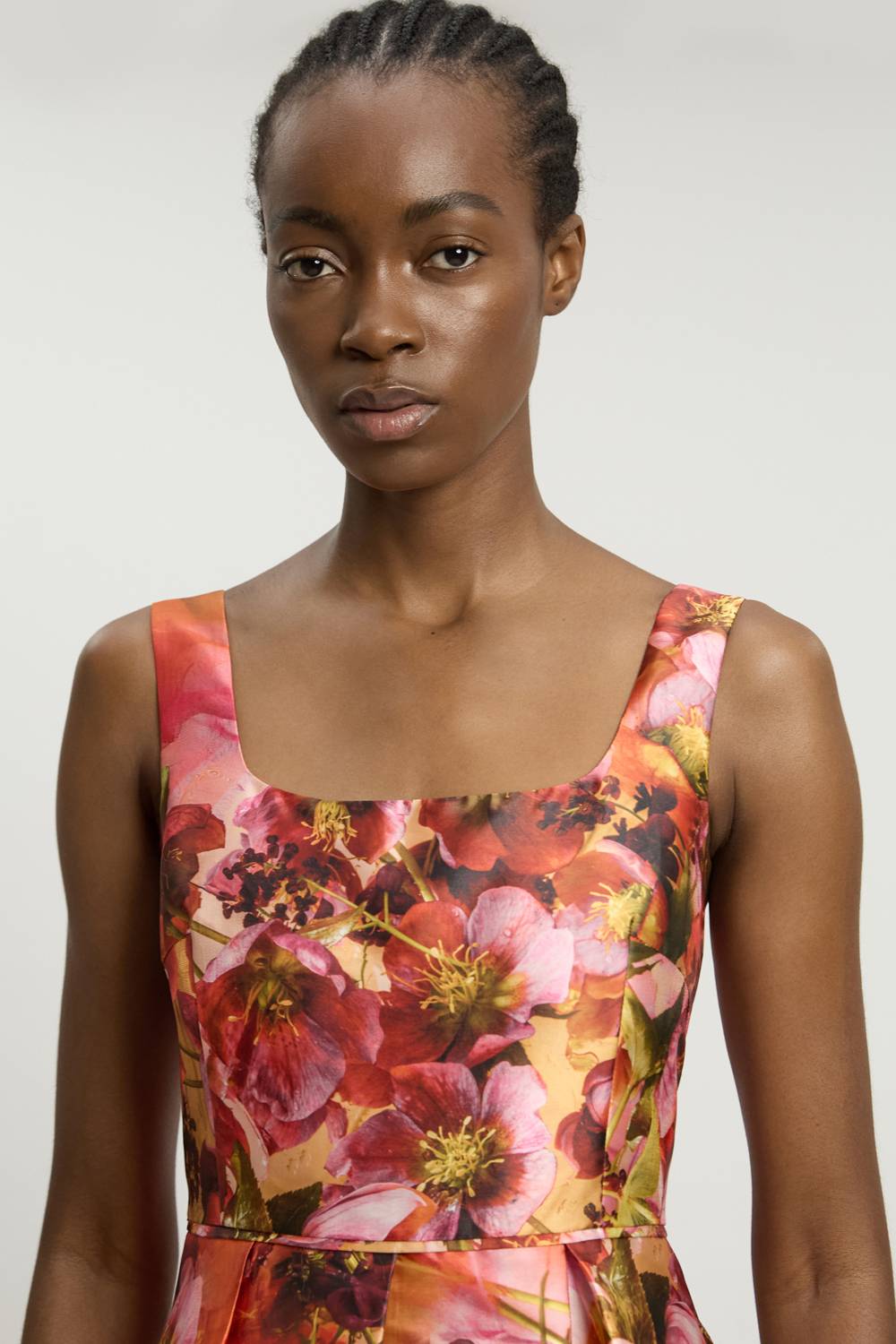 KarenMillen Robe Longue Tissée À Corset Imprimé Floral Orange En Sergé Jacquard Petite