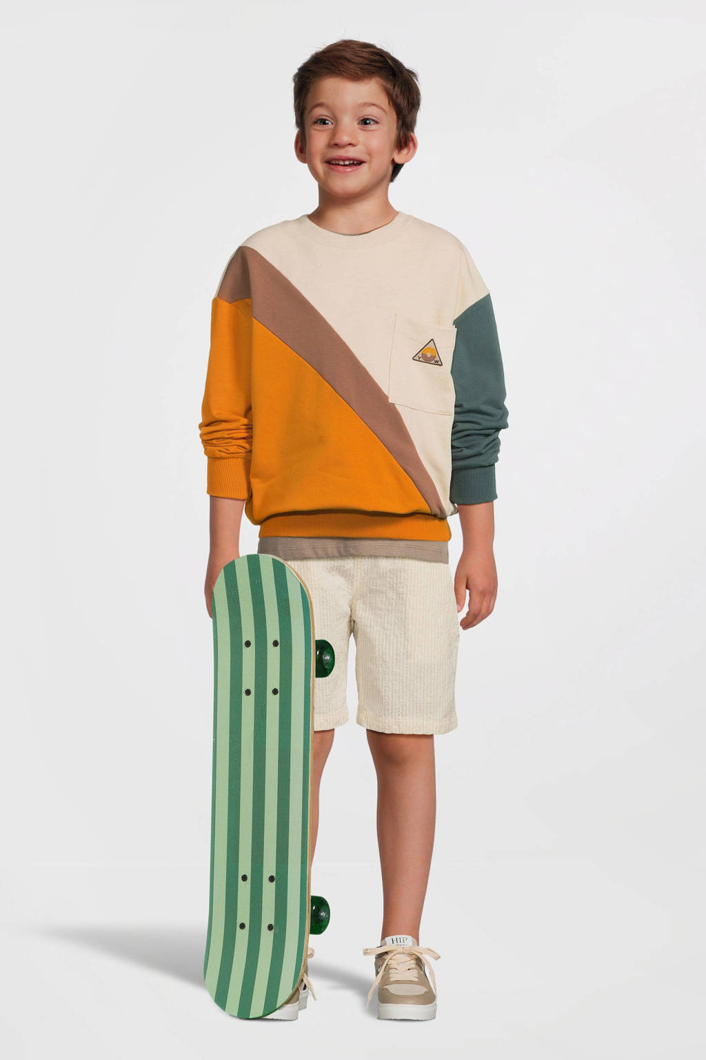 NAME IT gestreepte short NKMFEDENIS beige/ecru
