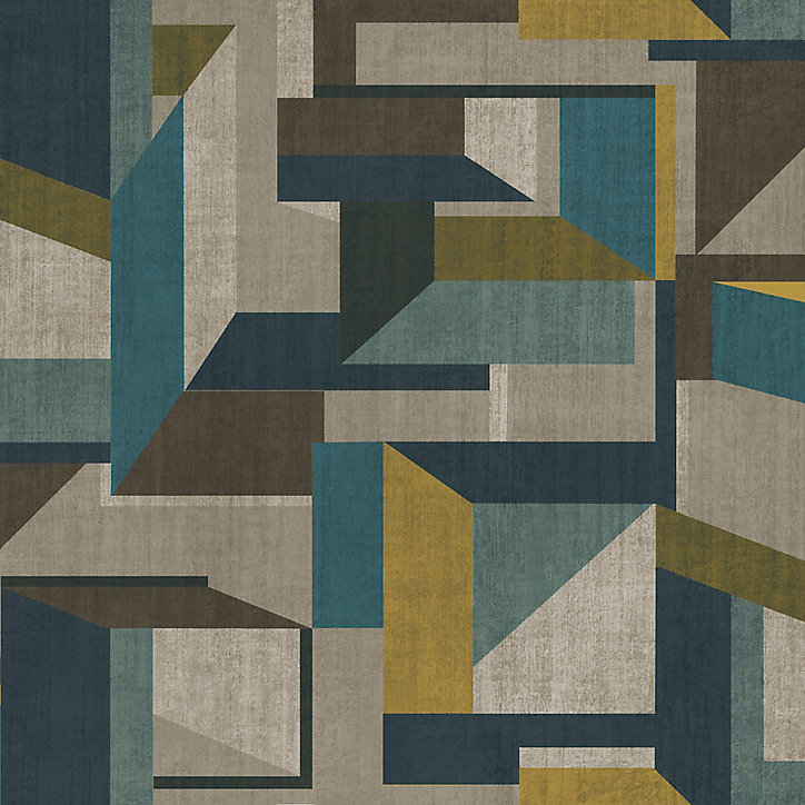 Papier peint Vinyle Intissé GoodHome Galene Sarcelle et ocre