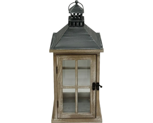 Lafiora lantaarn, 17 x 40 cm, ijzer, hout, natuurlijke afwerking