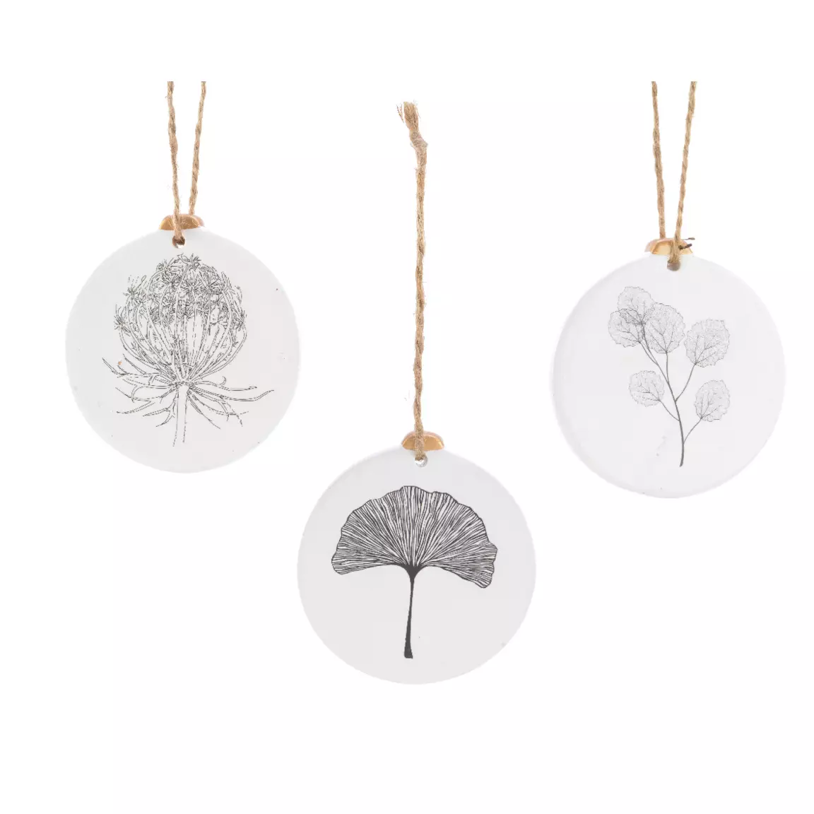 Lot de 3 suspensions (H8 cm) Feuille Blanc