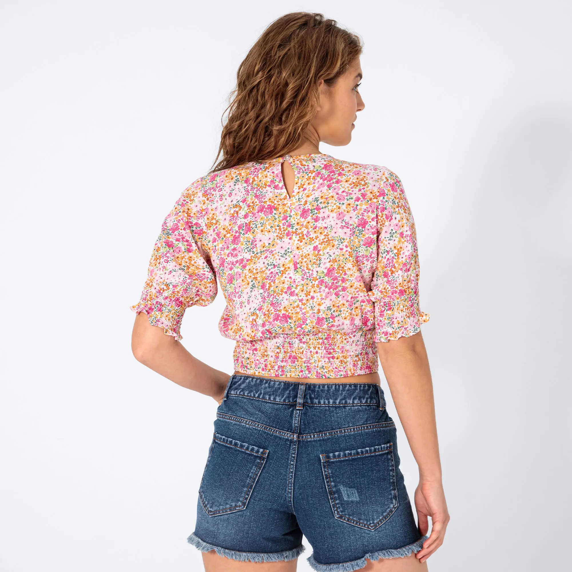 Damen-Bluse mit Smok-Einsätzen