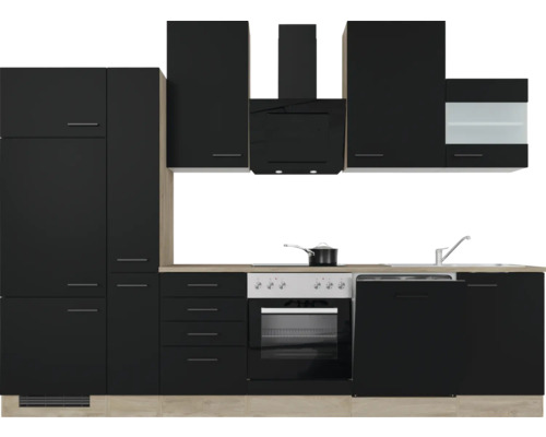 Flex Well keukenblok met apparatuur Capri 310 cm zwart mat gedemonteerd omkeerbaar uitvoering 00012603