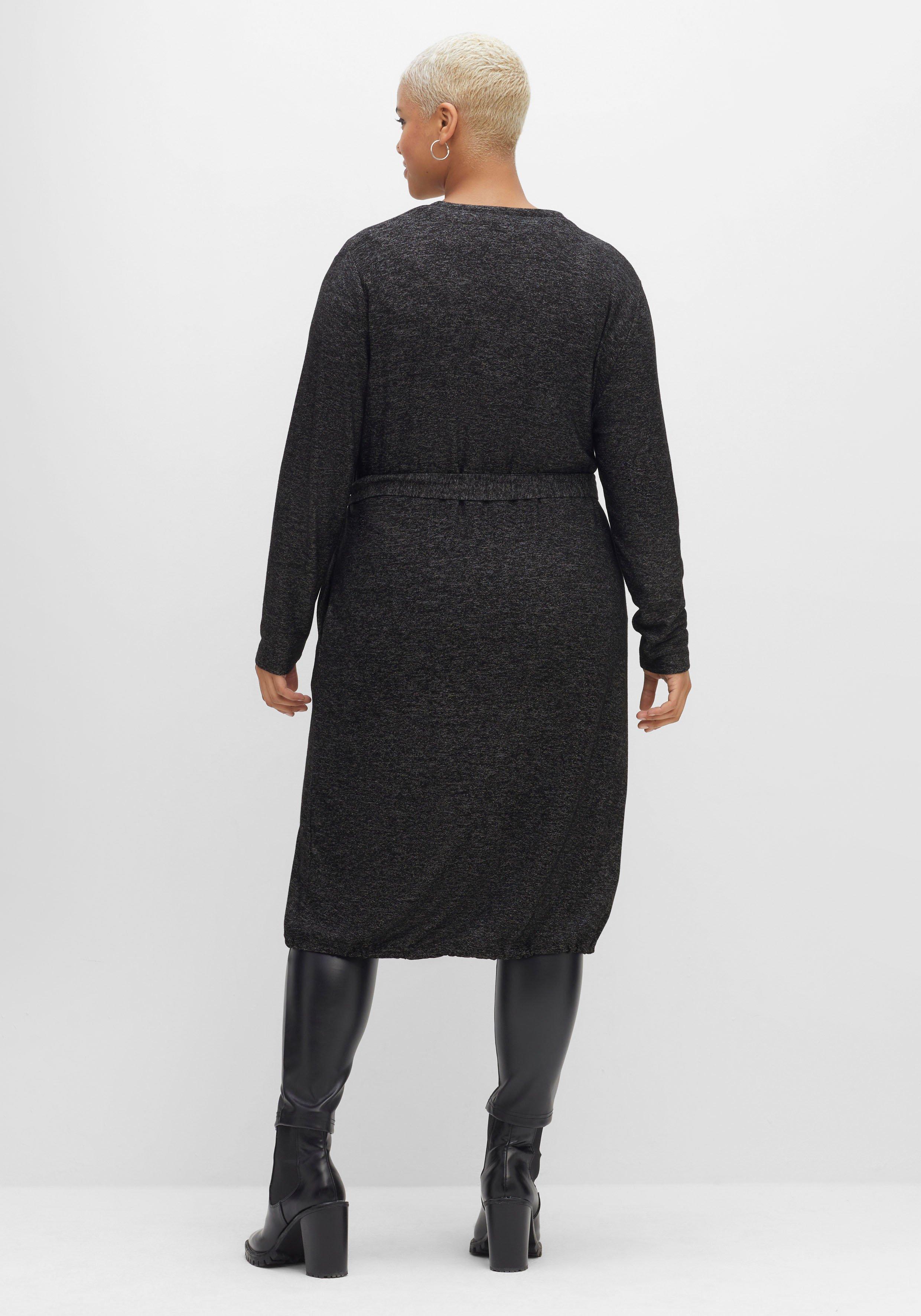 Longstrickjacke mit Tunnelzug am Saum, Bindegürtel