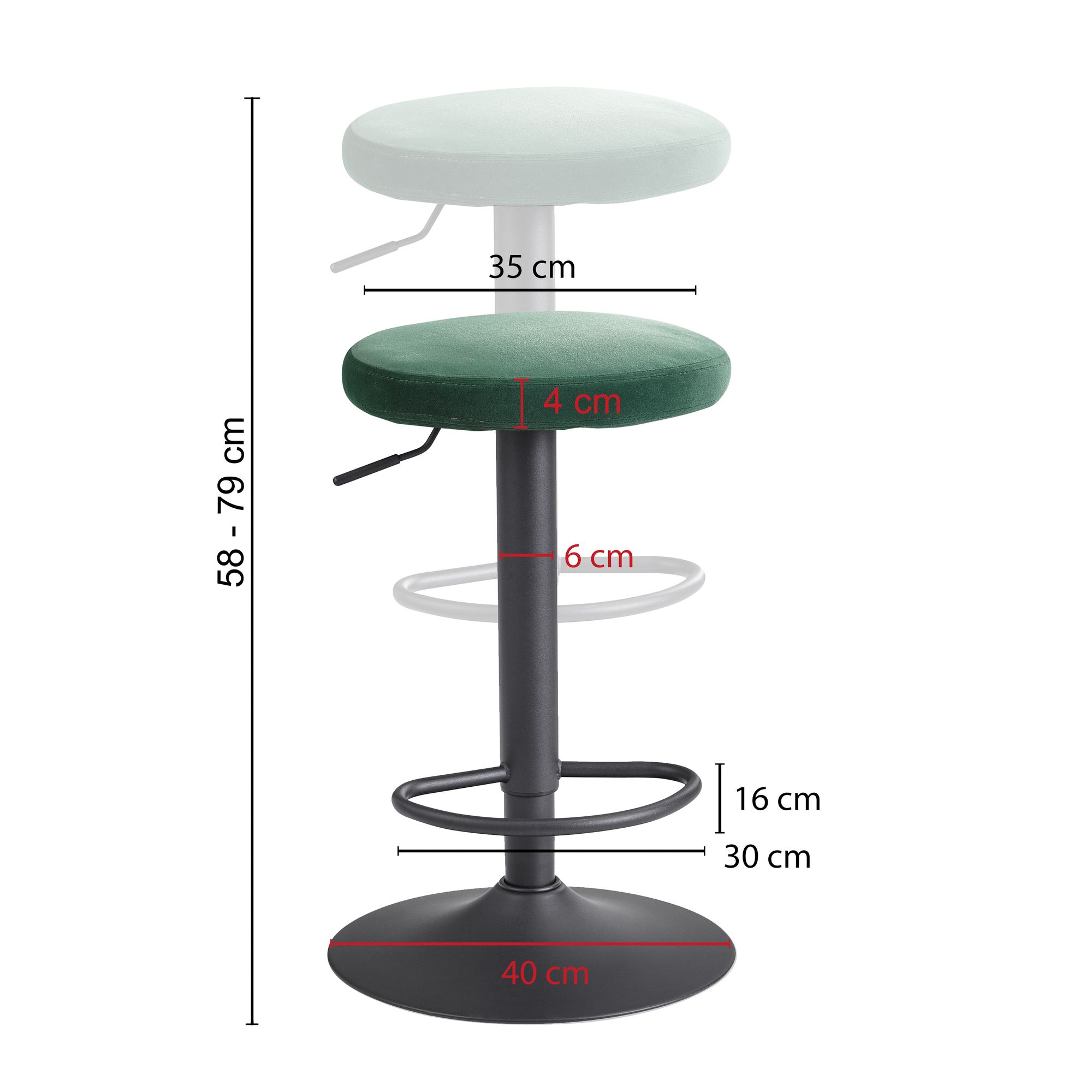 KADIMA DESIGN Barhocker CAMPANIA: 58-79 cm Sitzhöhe, Eisenmaterial, Samt/Wildlederoptik Bezug, 360° drehbar.