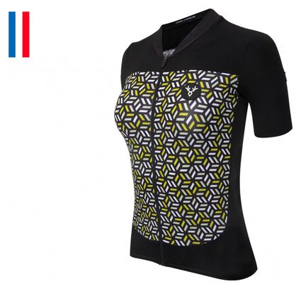 Maillot Manches Courtes Femme LeBram Croix de Fer Noir Jaune Coupe Ajustée