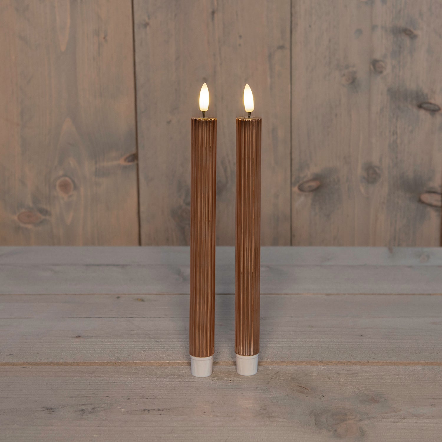 Anna's Collection LED dinerkaars Rib koper D 2,1 H 25 cm 2 stuks