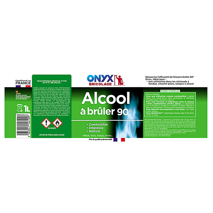 Alcool à brûler pour métal, bois, tissus, vitres Onyx bricolage 1L