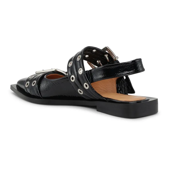 Ganni Ballerines Chunky Vernis Fibres Recyclées | Noir