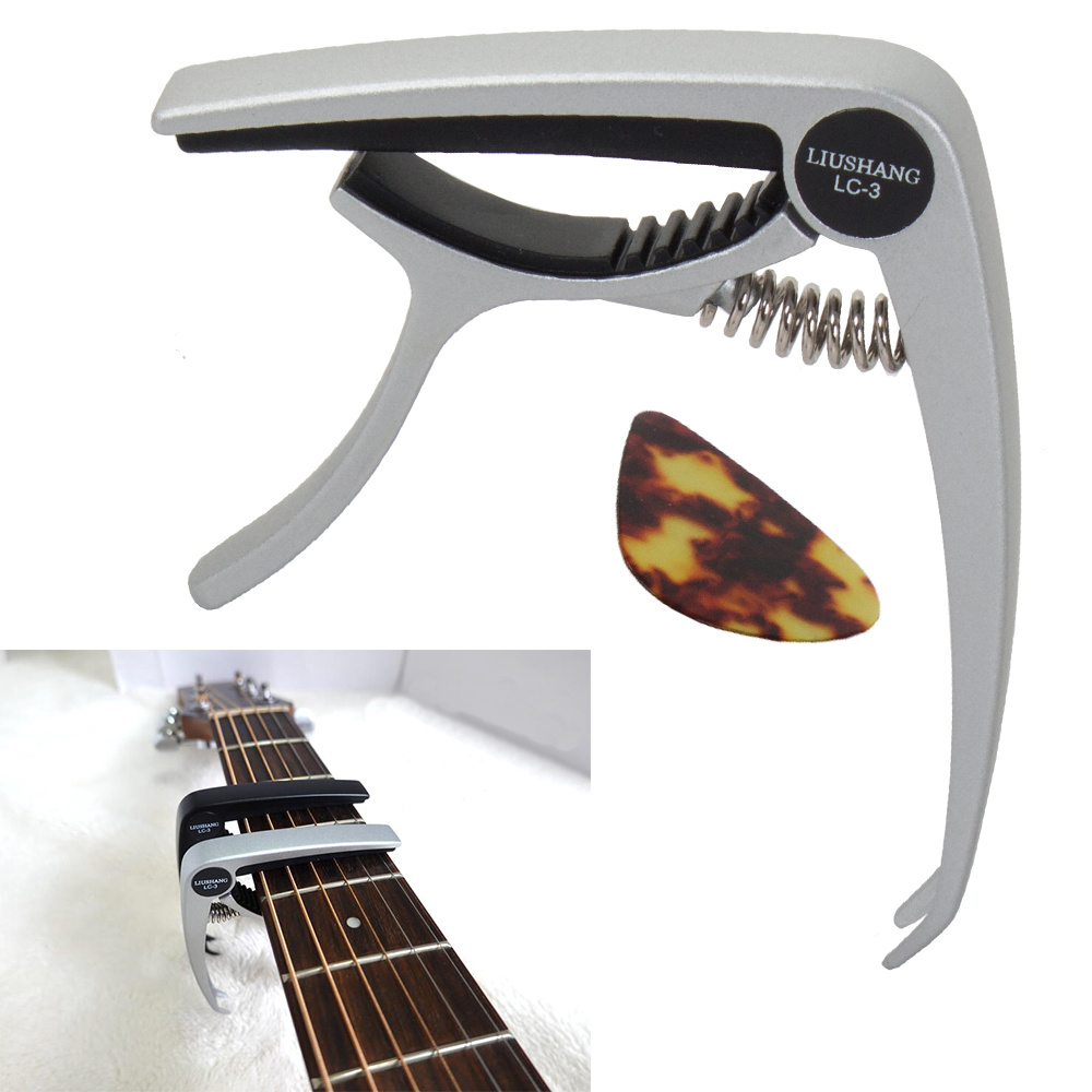 Klassischer Gitarrenkapodaster aus Metall + Plektrum