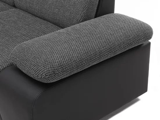 Canapé d'angle convertible avec rangement en tissu et simili RABELAIS - Bicolore anthracite et noir