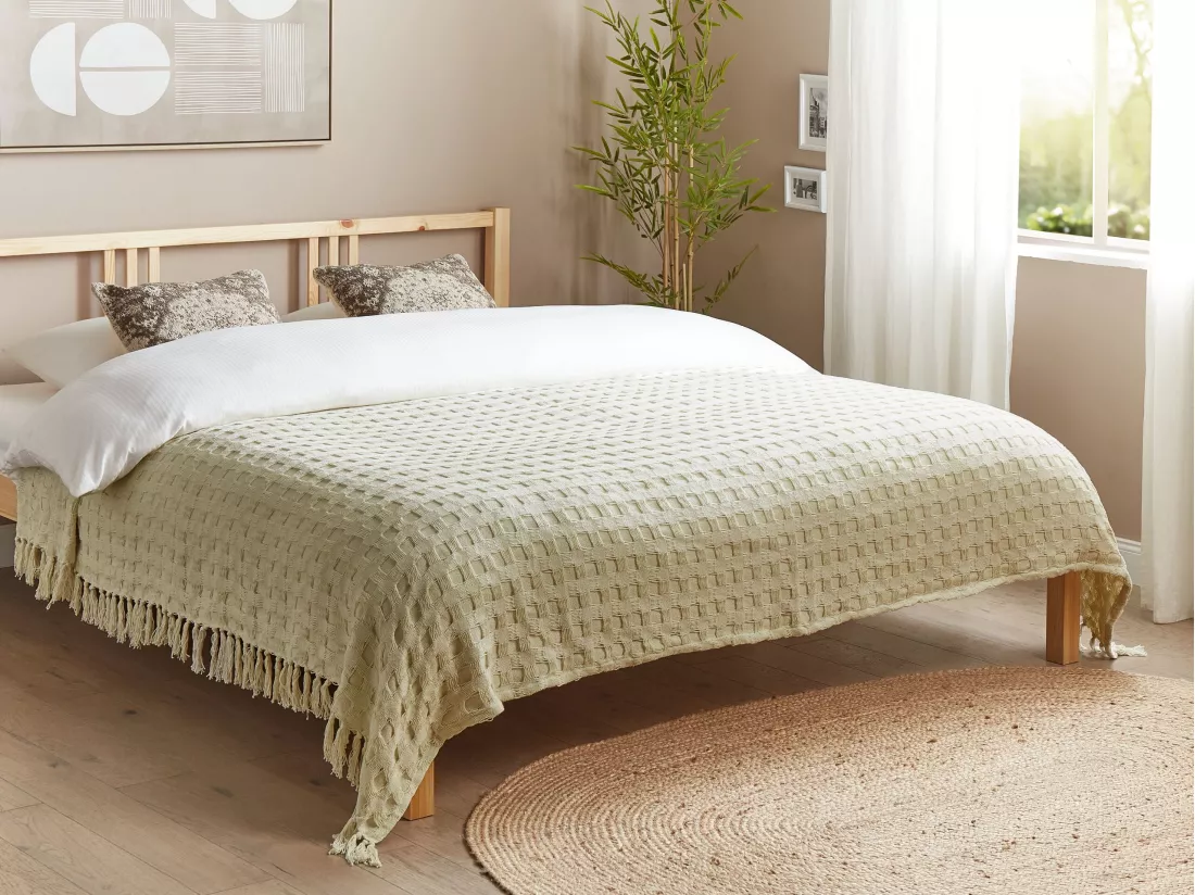 Couvre-lits BERE Coton 200 x 220 cm Blanc cassé