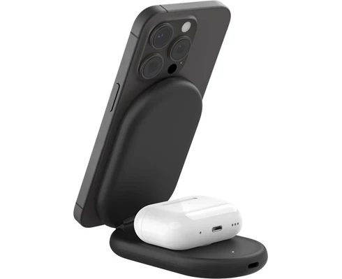 Belkin 2-in-1 Magnetic Foldable Wireless Charger with Qi2 15W, black