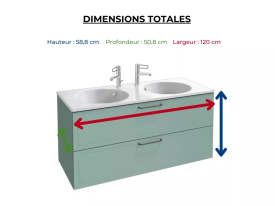 Meuble double vasque 120 cm JACOB DELAFON Odéon Rive Gauche vert olivier