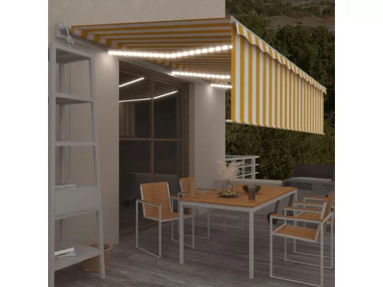 Auvent automatique capteur de vent LED 6x3 m Jaune et blanc