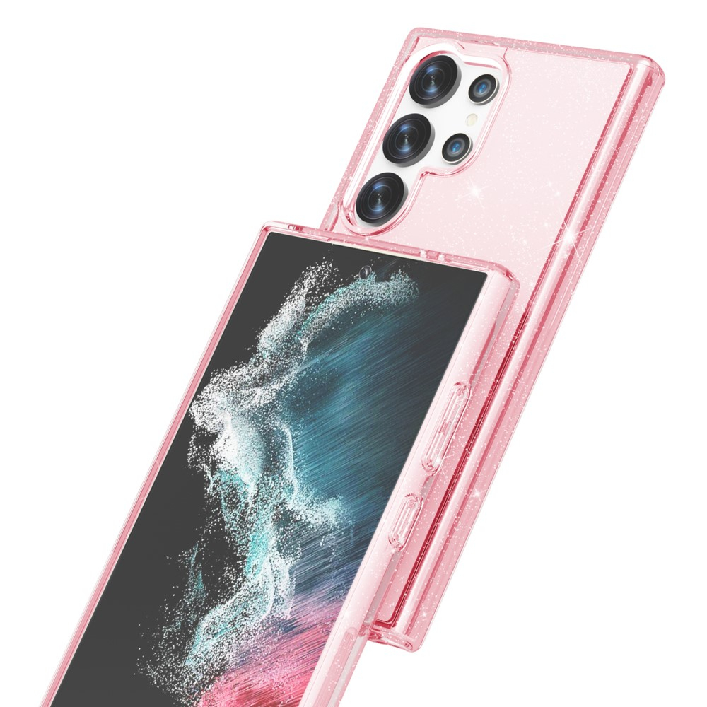Samsung Galaxy S24 Ultra Hybrid Hardcase Schutzhülle im Glitzer Design - Pink / Transparent
