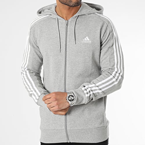 Sweat Zippé Capuche A Bandes 3 Stripes IC9833 Gris Chiné