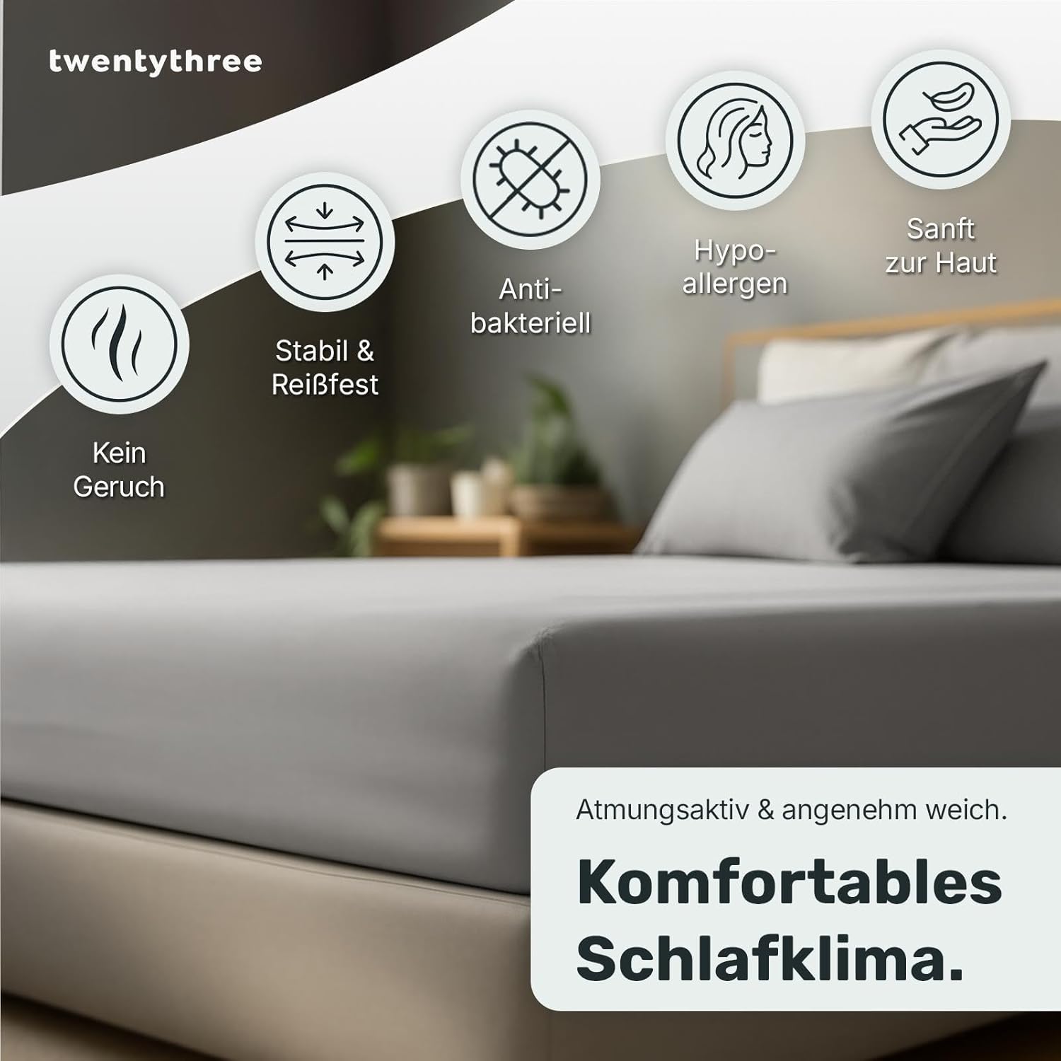twenty:three Lyocell Spannbettlaken 160x200 Light Gray - 100% Tencel - Gewonnen aus Eukalyptus - Hochwertig - Nachhaltig - Atmungsaktiv - Luxus - Hypoallergen