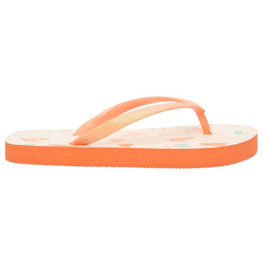 Tongs corail à bride pailletée avec imprimé cœurs pour fille - Corail