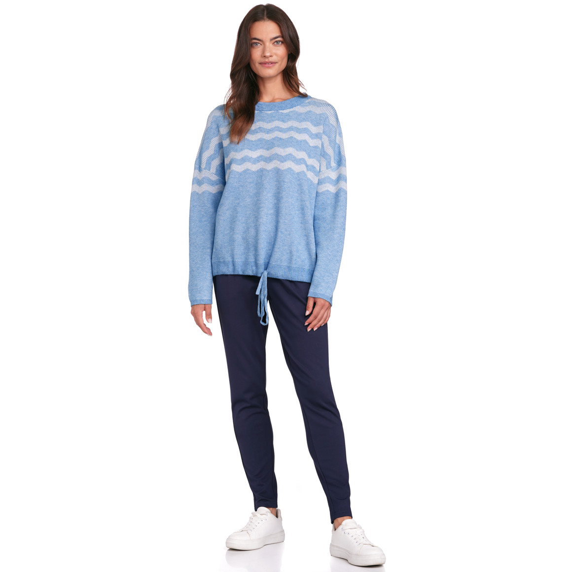 Gina Damen Strickpullover mit Zick-Zack-Muster hellblau