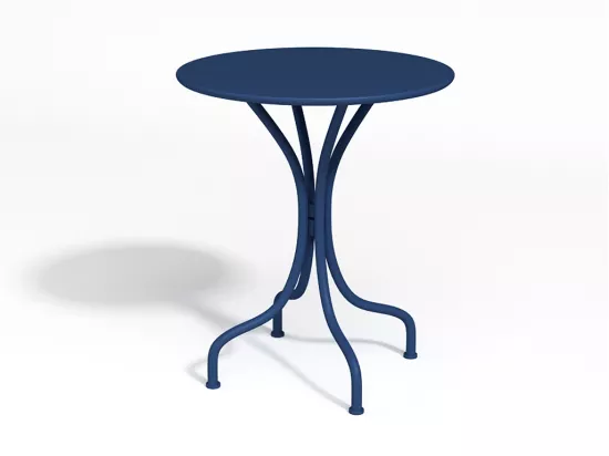 Salle à manger de jardin en métal - une table D.60cm et 2 chaises empilables - Bleu nuit - MIRMANDE de MYLIA