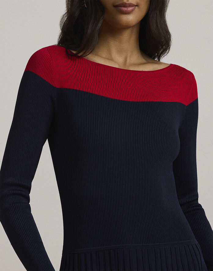 Lauren Ralph Lauren MATTE RAYON/NYLON-LS DRESS Lauren navy/festive red