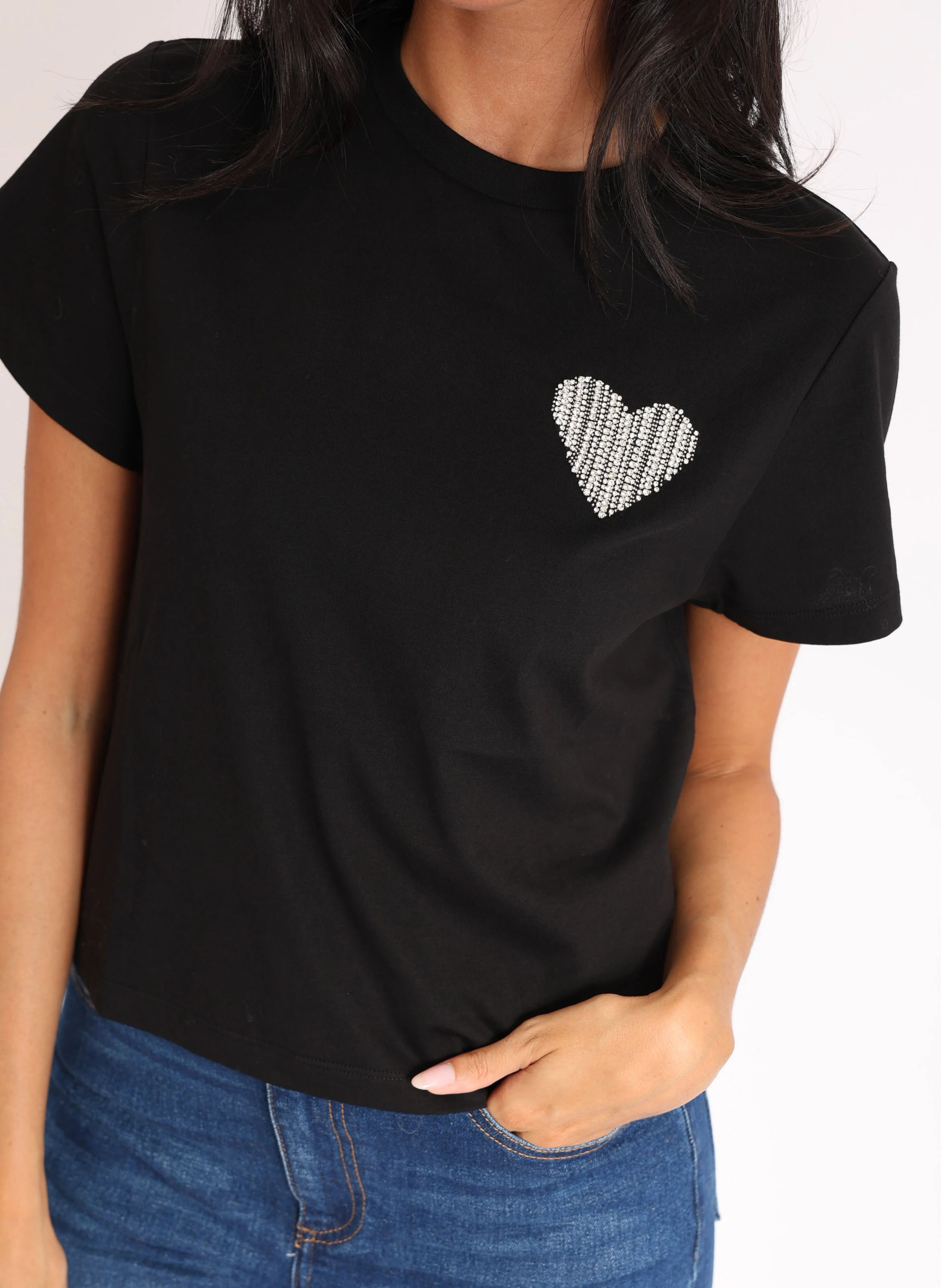 LUNA - Tee-shirt droit col rond en coton | Noir