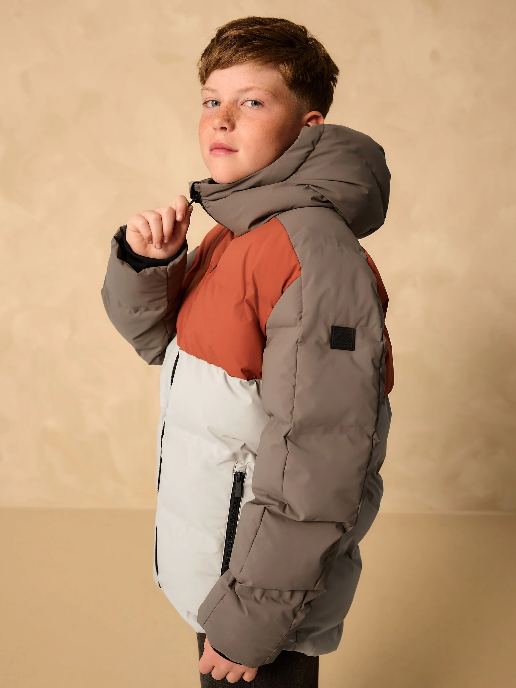 Roestbruine Kleurblokken - Regenbestendige gewatteerde jas met microfleece voering (3-17jr)