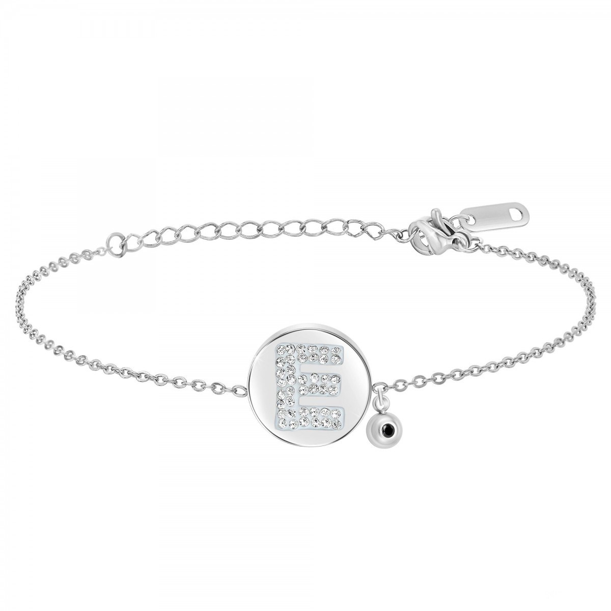 Bracelet alphabet lettre E SC Crystal orné d'un véritable diamant noir