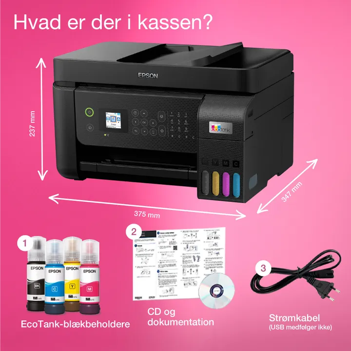 Epson EcoTank ET-4800 - Multifunktionsprinter - farve - blækprinter - kan genopfyldes - A4 (medie) - op til 10 spm (udskriver) - 100 ark - 33.6 Kbps - USB, LAN, Wi-Fi - sort
