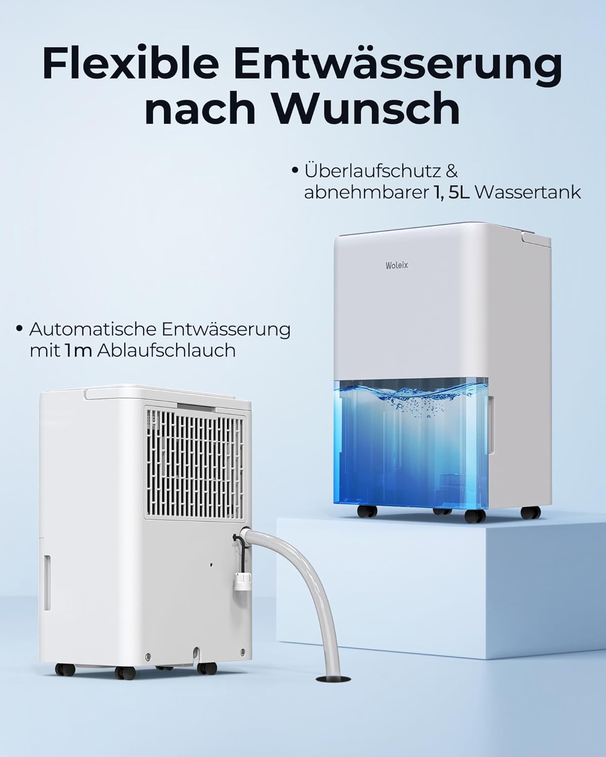 Luftentfeuchter elektrisch 12L, Entfeuchter elektrisch für Keller, Raumentfeuchter elektrisch 35dB für Räume bis zu 122m³/25m², mit Filter und 1M Ablaufschlauch, Timer, 10 J. Gar.