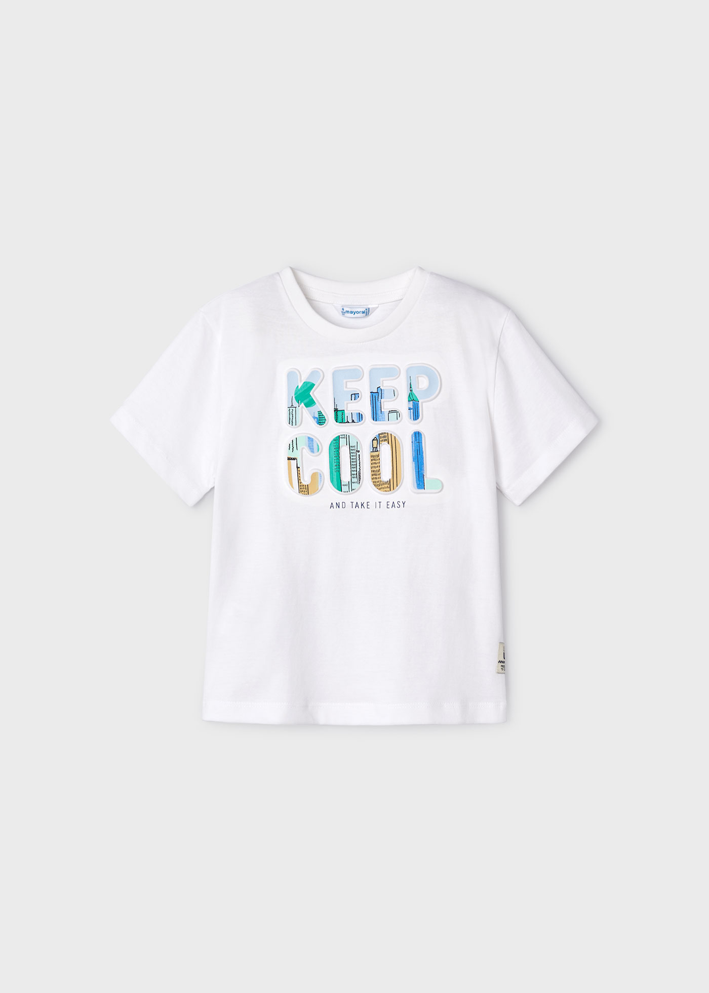 Camiseta infantil Better Cotton com estampa em relevo, White-City