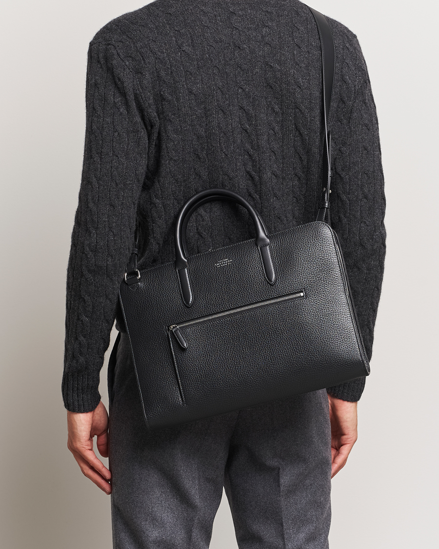 Smythson Ludlow Ultra Slim Brefcase With Zip Front Black