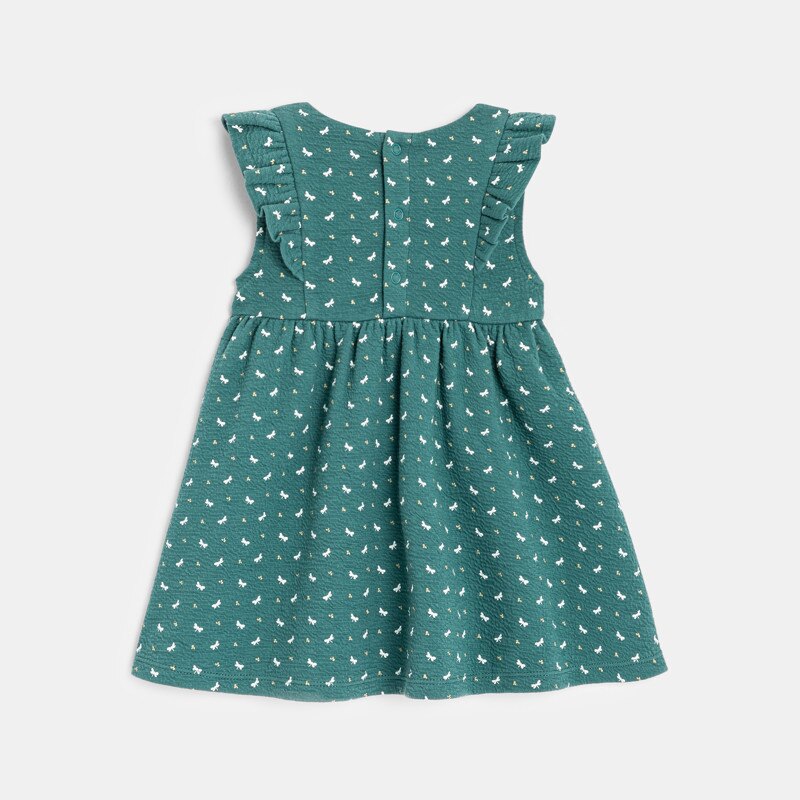 Robe à volants en coton fantaisie imprimé libellules verte bébé fille Vert