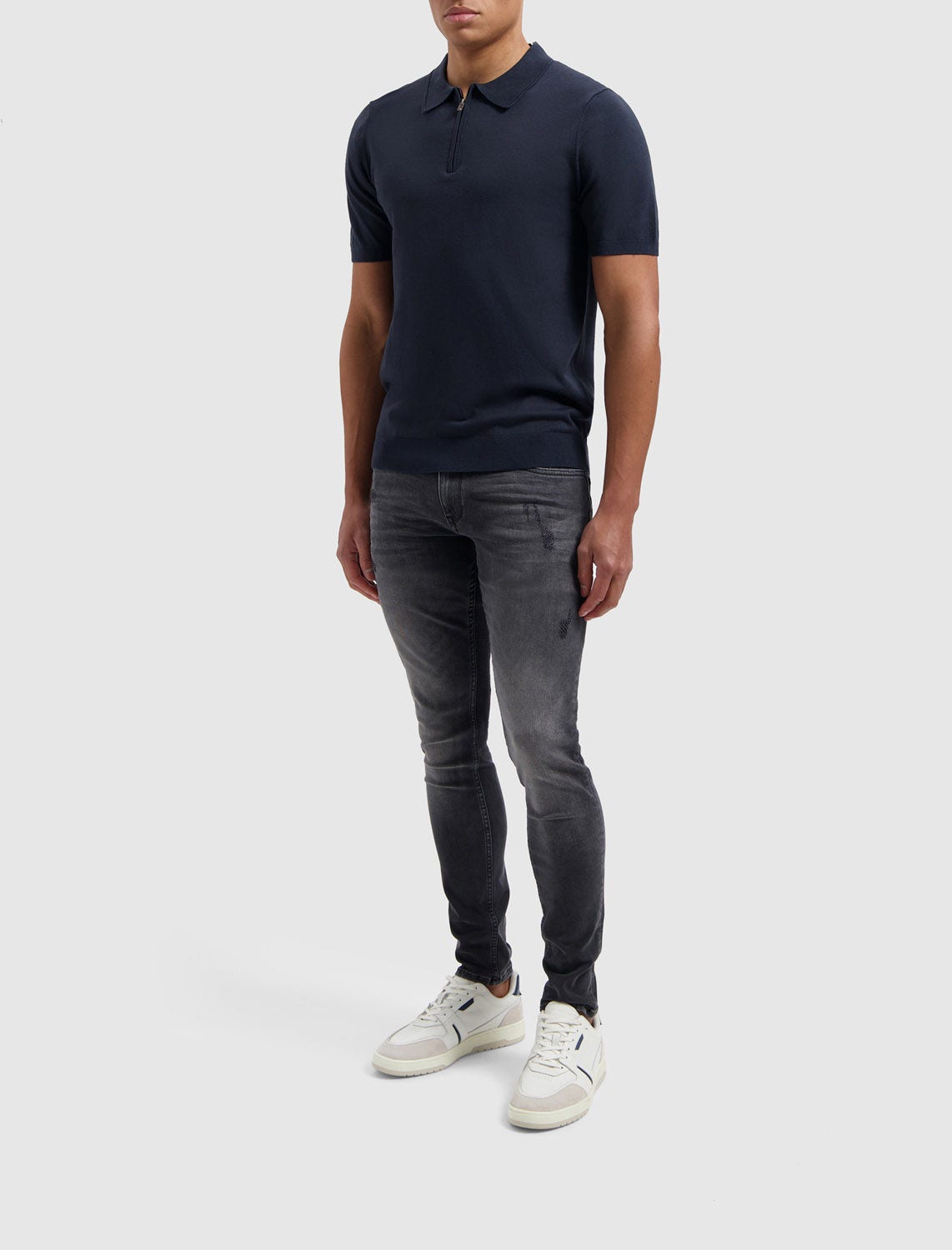 PURE PATH  Knitted Short Sleeve Polo Half Zip