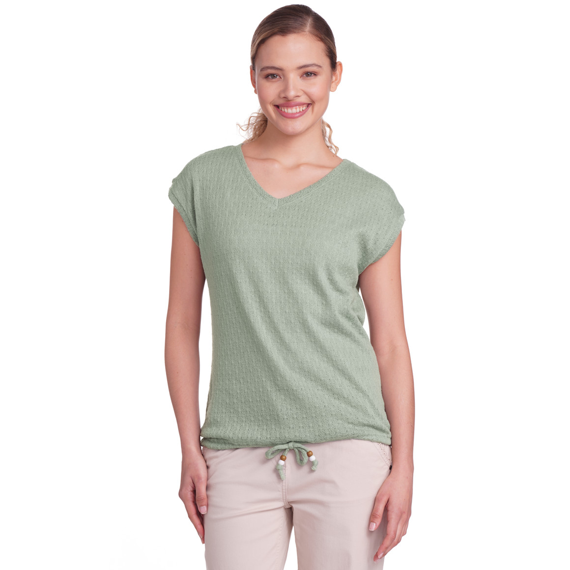 Gina Damen T-Shirt mit Knotendetail salbei