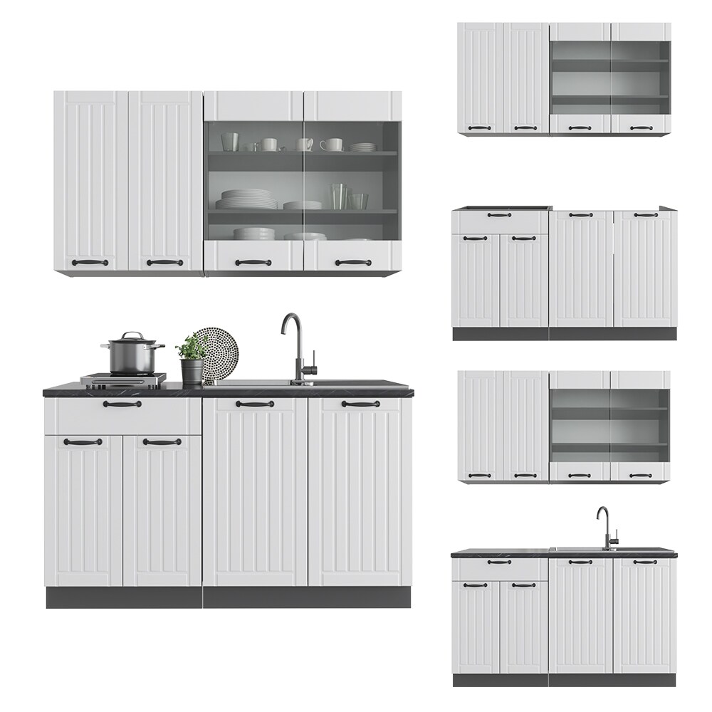 Vicco Küchenzeile Single Einbauküche Landhaus 140 cm Küchen Fame-Line Anthrazit